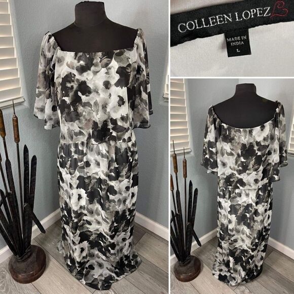 Colleen Lopez Women's Off-the-Shoulder Flutter Maxi Dress. Size L - Picture 1 of 4